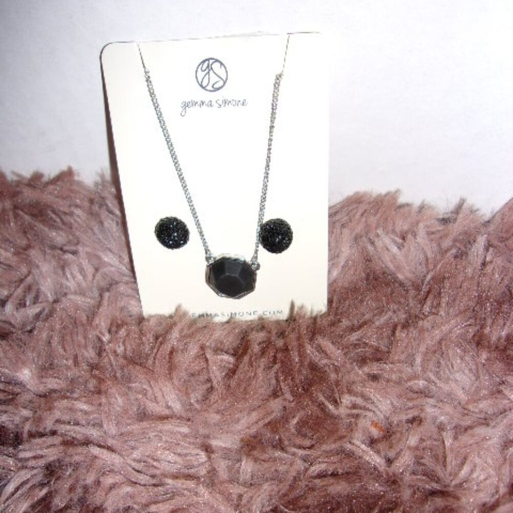 NEW GEMMA SIMONE necklace & black earrings set in silver/black